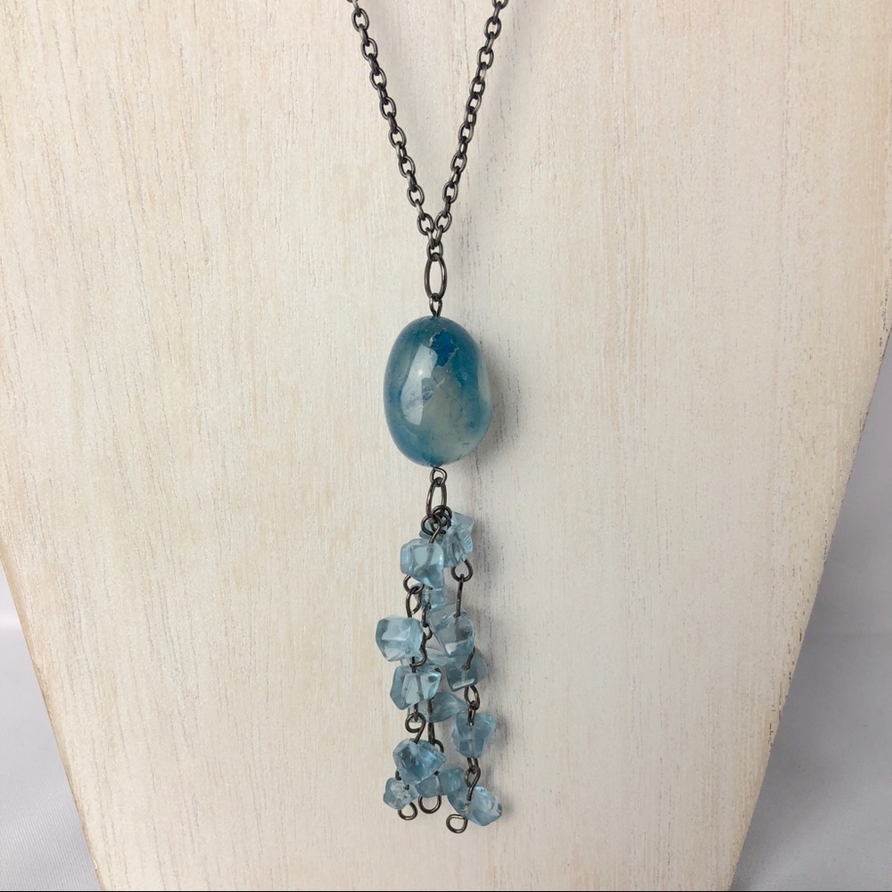 Blue Stone Tassel Necklace